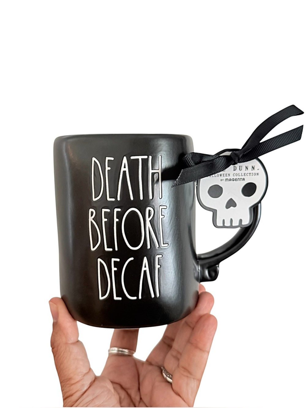 Rae Dunn Black "Death Before Decaf" Ceramic Coffee Mug